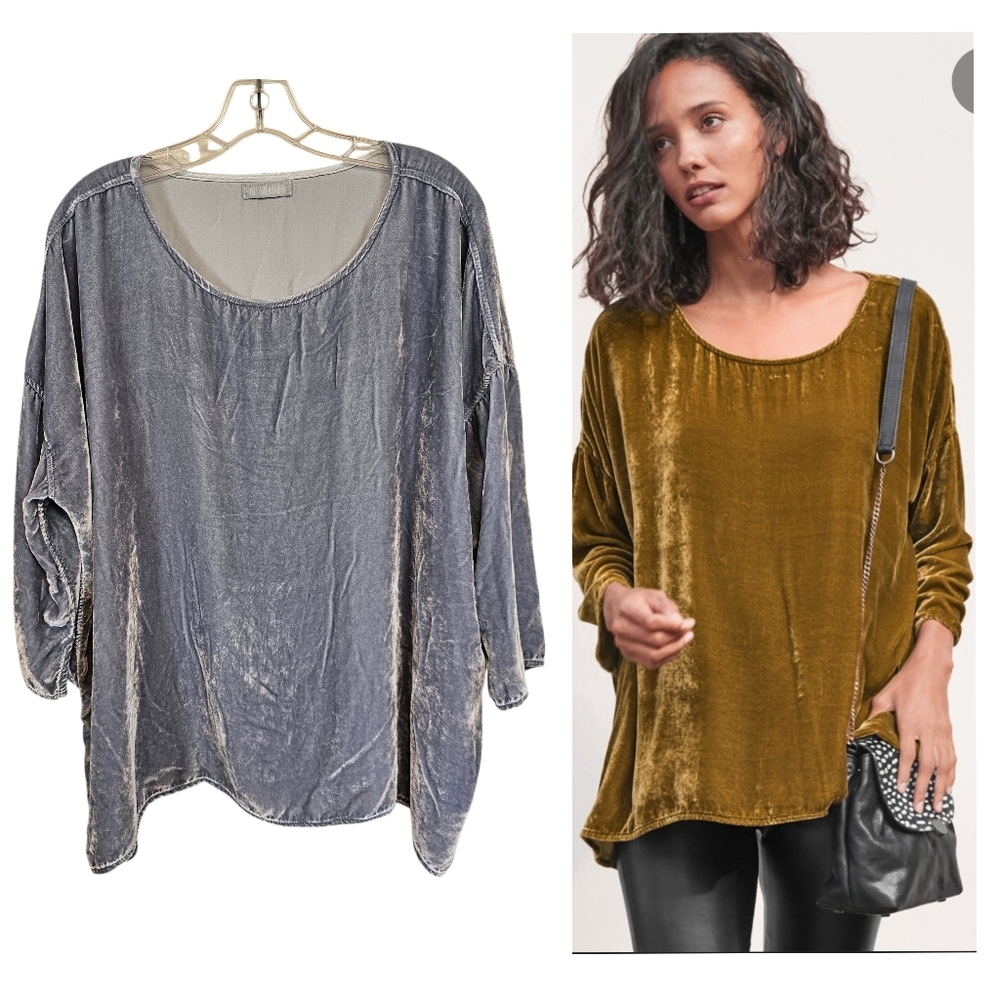 CP Shades Sibella Oversized Velevt Silver Tunic Blouse